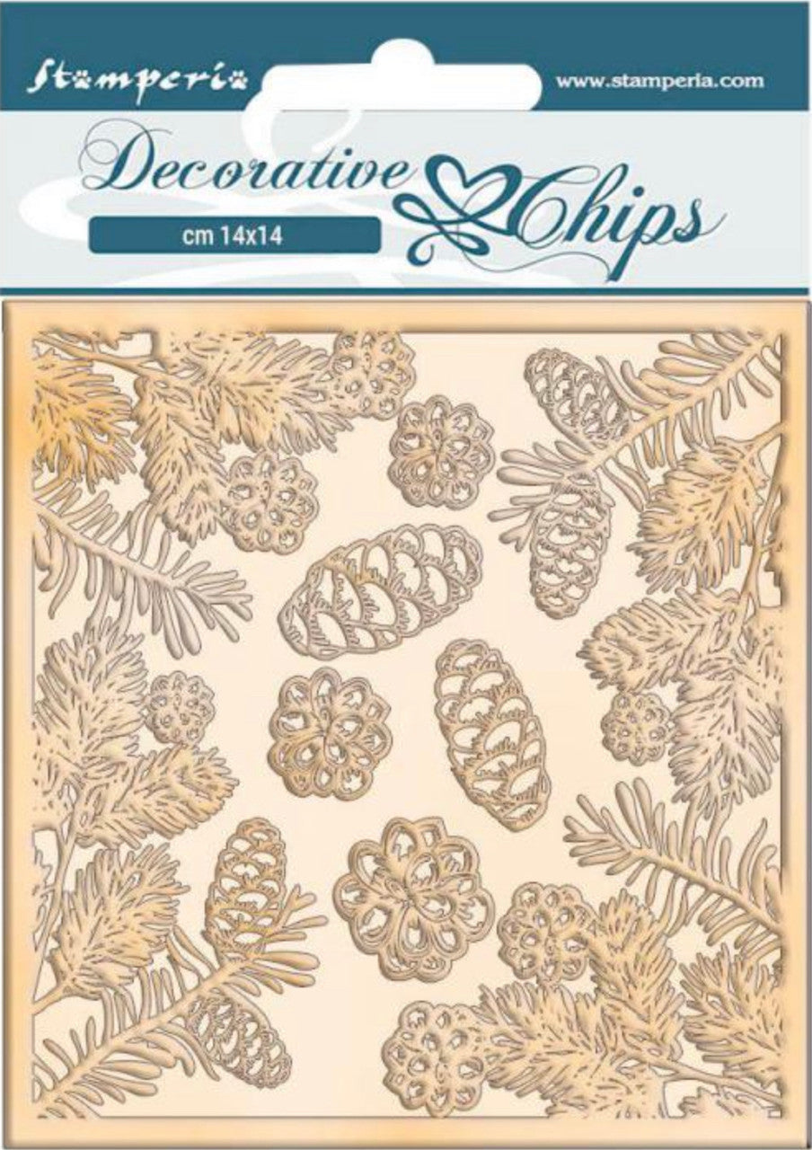 Chips decorativos Stamperia - Piñas navideñas románticas 